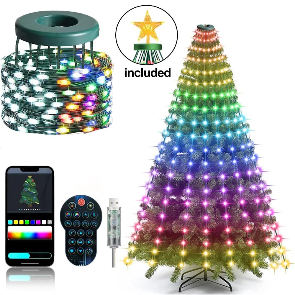 Colour LED Tree Lights with Star — App and Remote Control