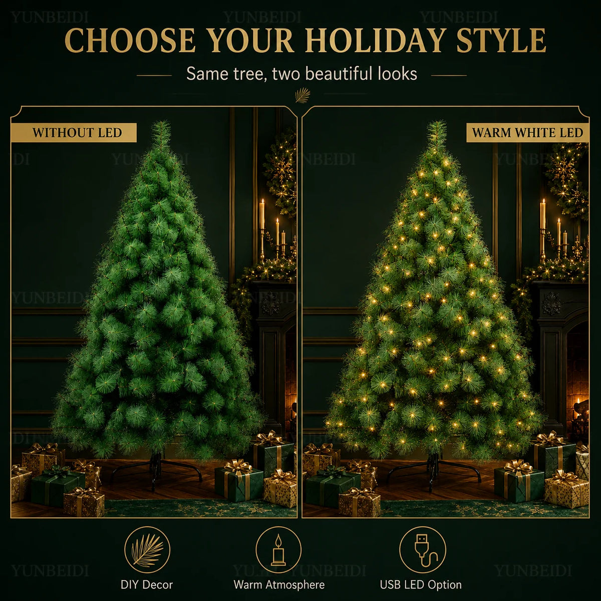 Artificial Pine Christmas Tree — 90 to 240cm, Bare or Pre-Lit