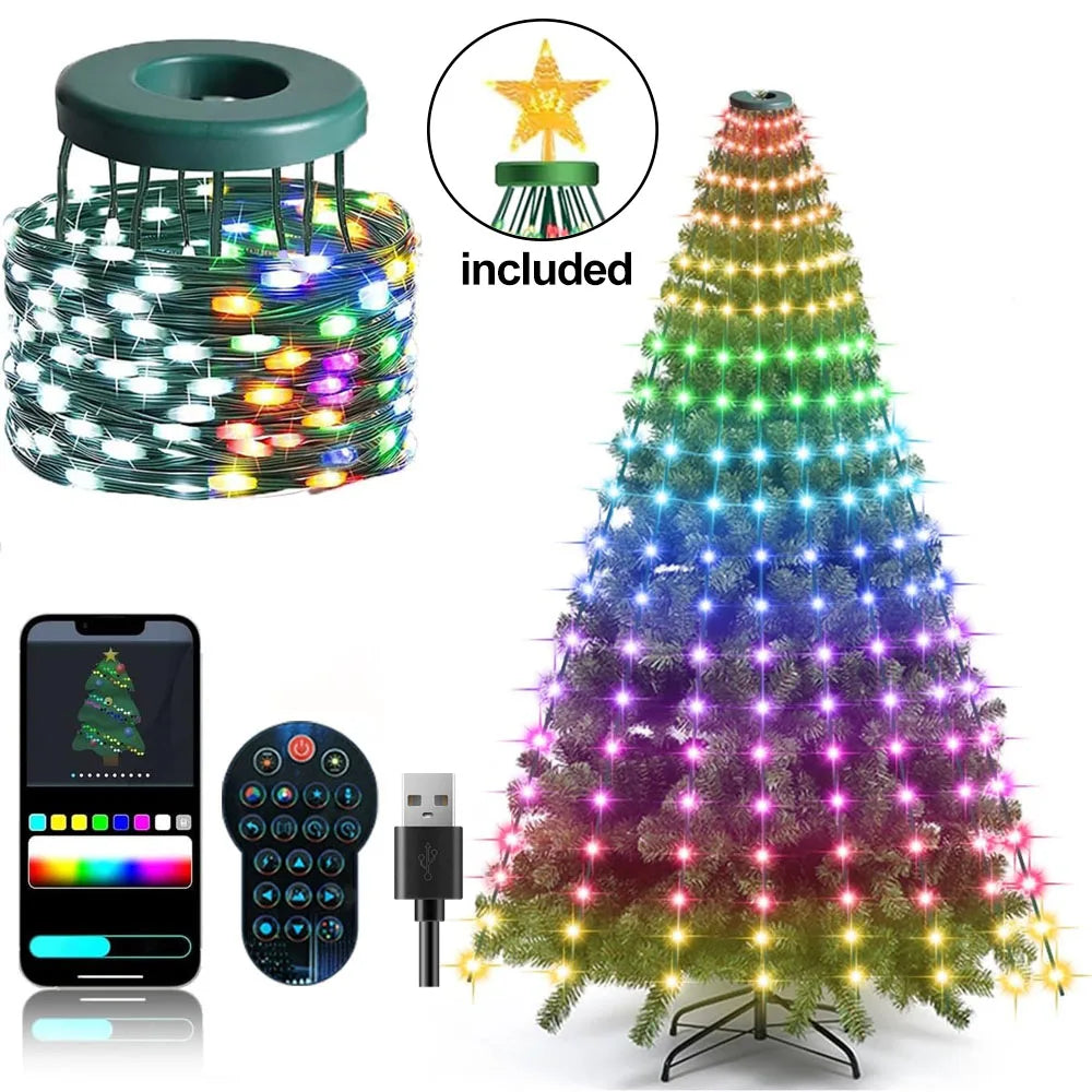 Colour LED Tree Lights with Star — App and Remote Control