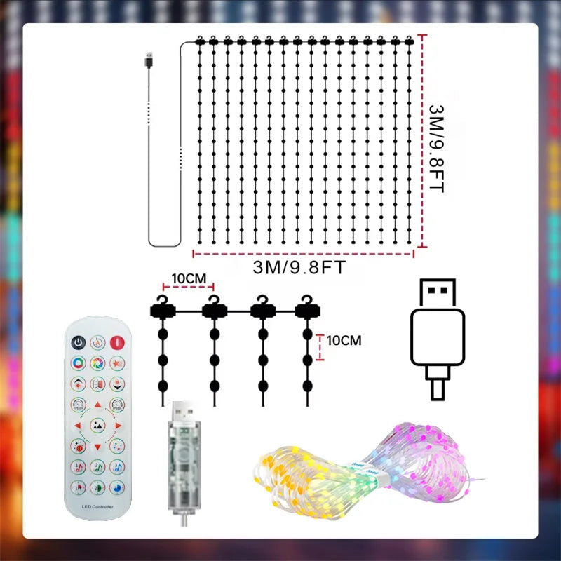 App-Controlled LED Curtain Lights — Music Sync and Custom Patterns