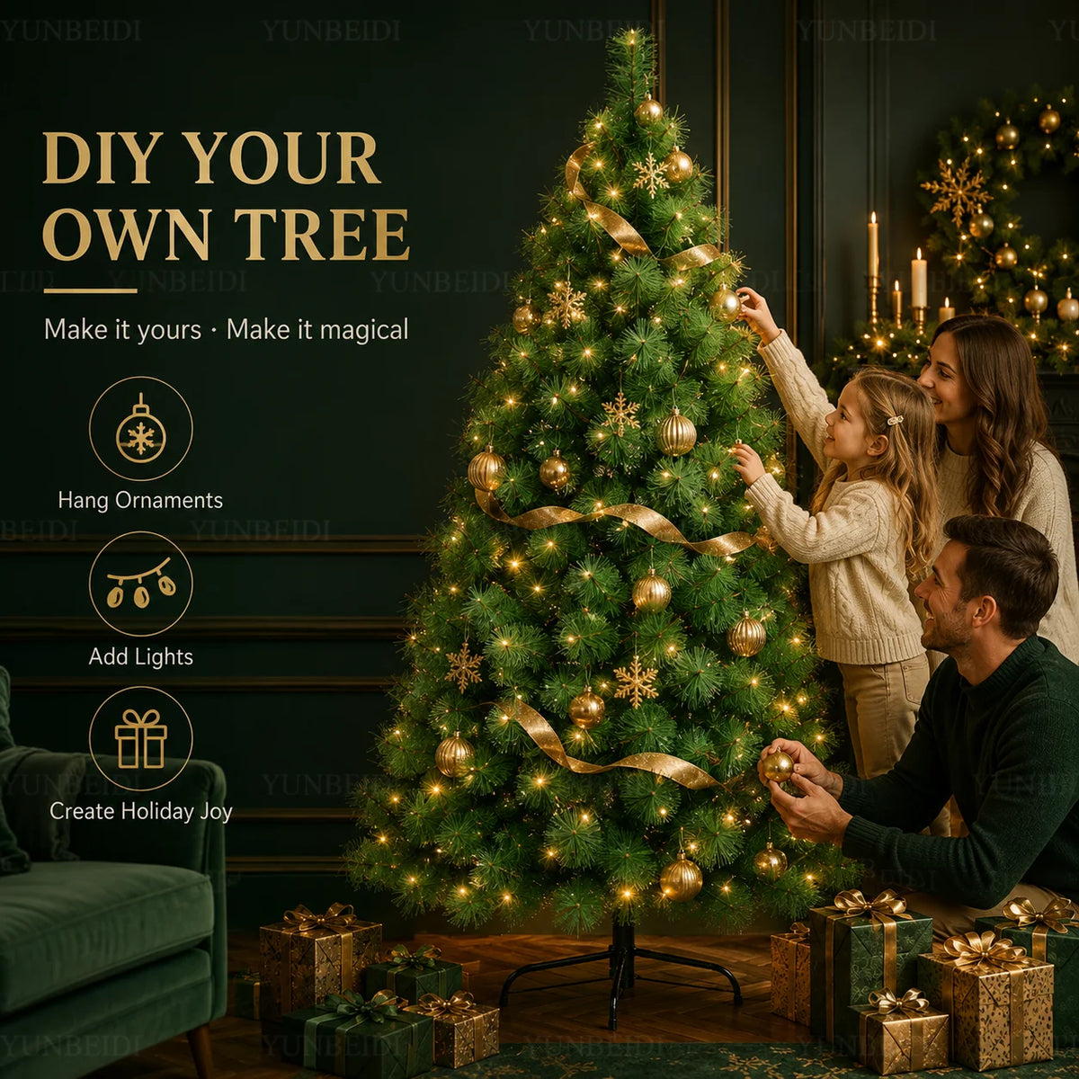 Artificial Pine Christmas Tree — 90 to 240cm, Bare or Pre-Lit