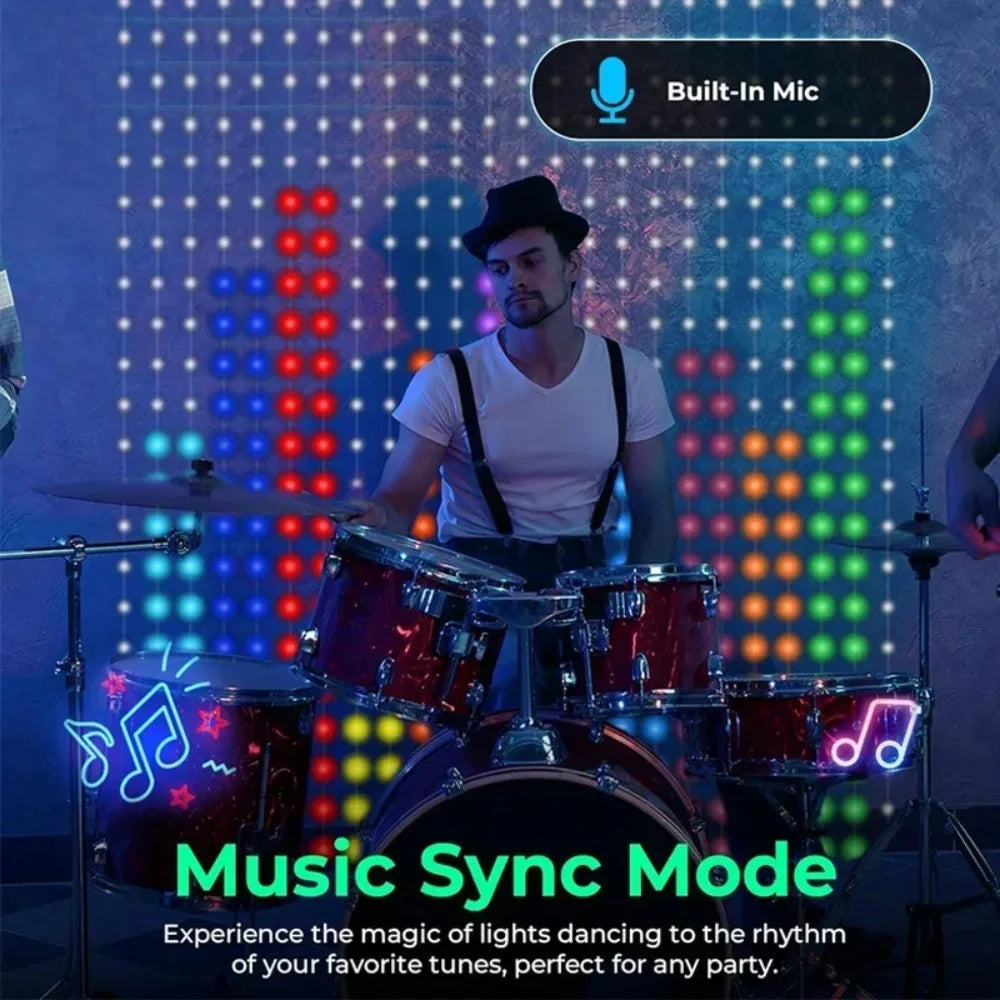 App-Controlled LED Curtain Lights — Music Sync and Custom Patterns