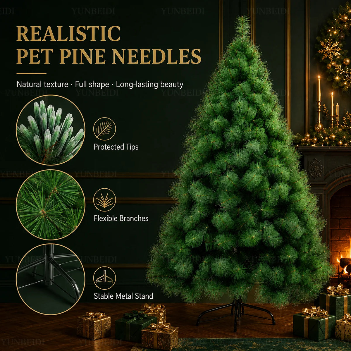 Artificial Pine Christmas Tree — 90 to 240cm, Bare or Pre-Lit