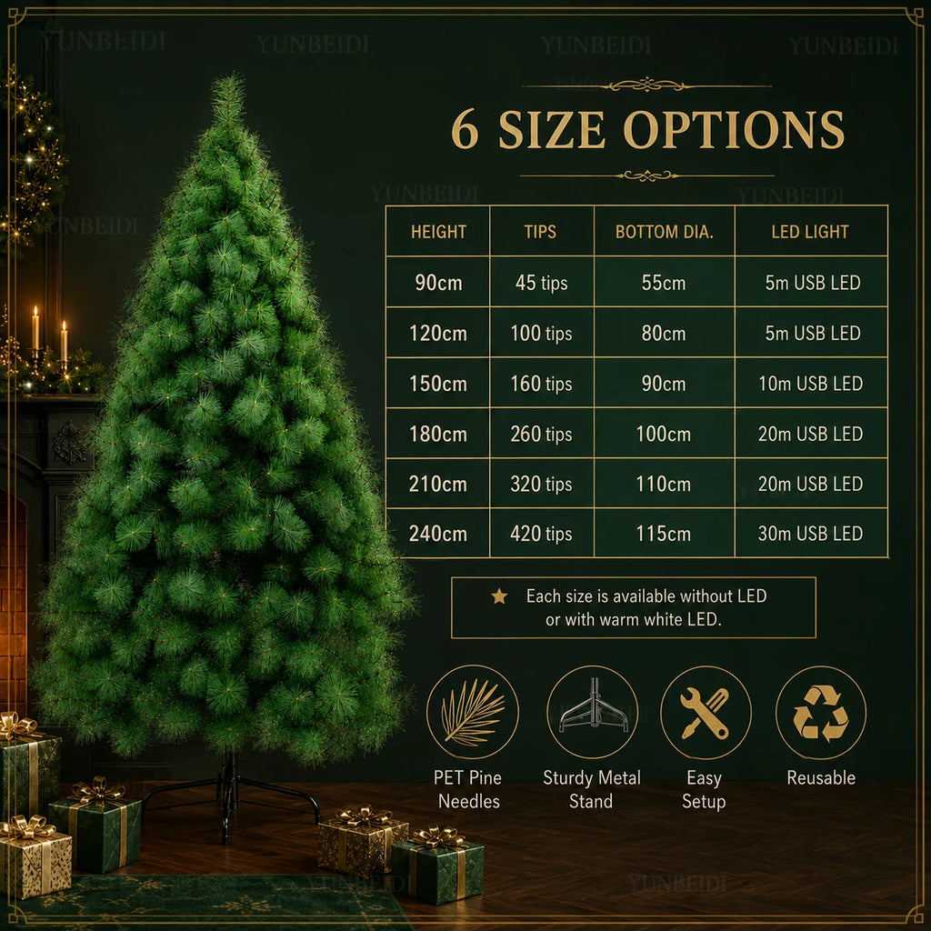 Artificial Pine Christmas Tree — 90 to 240cm, Bare or Pre-Lit