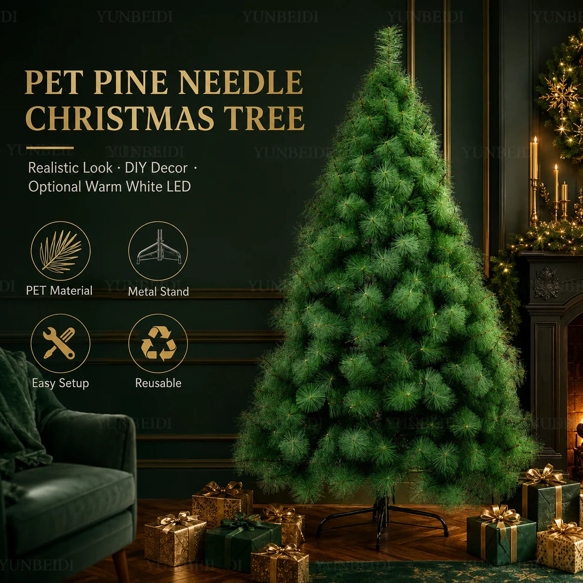 Artificial Pine Christmas Tree — 90 to 240cm, Bare or Pre-Lit