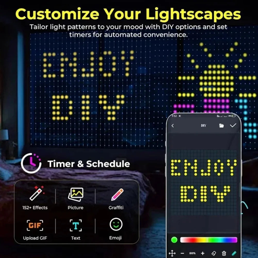 App-Controlled LED Curtain Lights — Music Sync and Custom Patterns