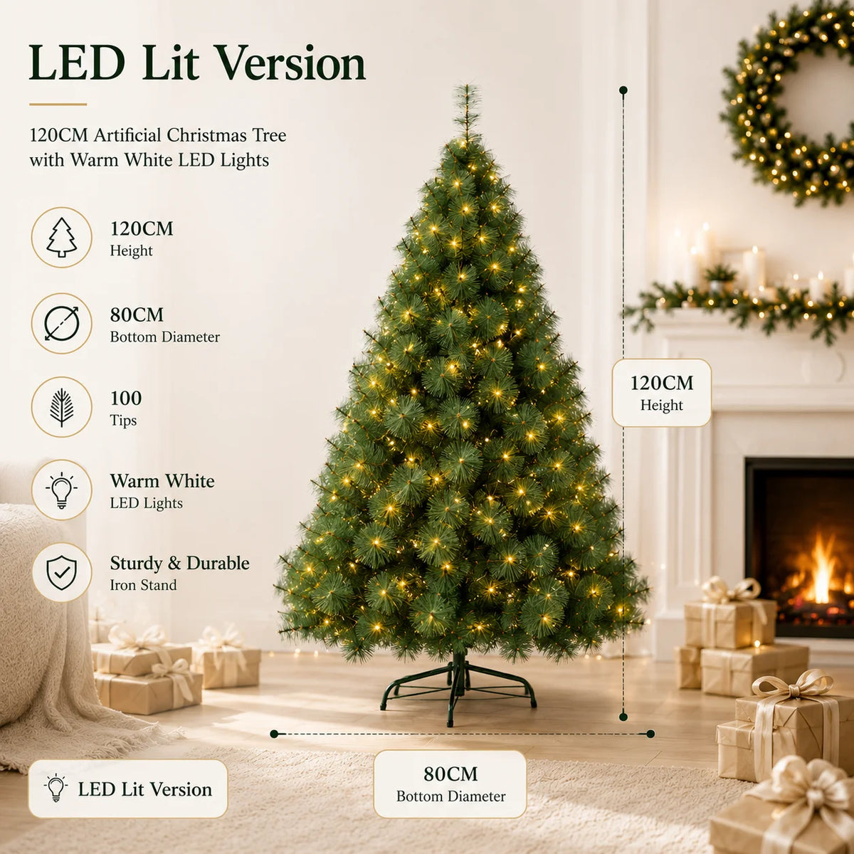 Artificial Pine Christmas Tree — 90 to 240cm, Bare or Pre-Lit